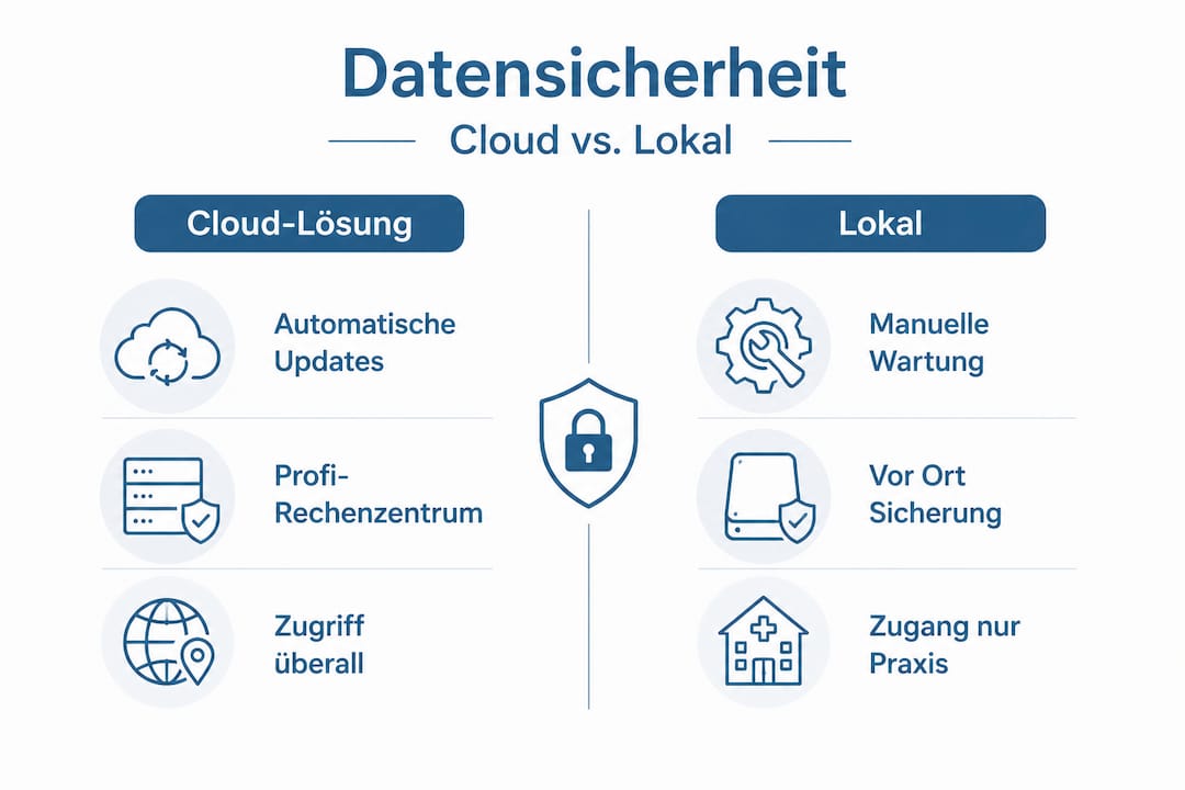 Infografik: Cloud-Speicher vs. lokale Datensicherheit im direkten Vergleich