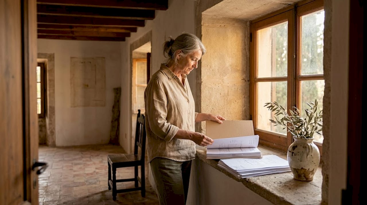 Woman reviewing plans in Mallorca heritage villa
