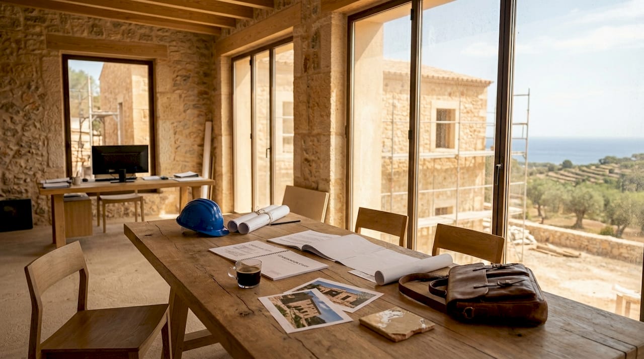 Architect and couple discuss property renovation plans
