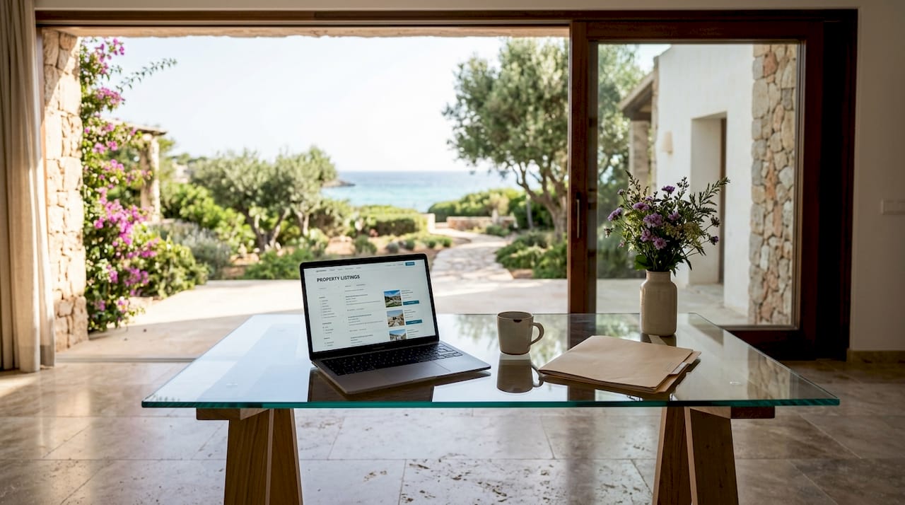 Investor reviewing Mallorca villa property details