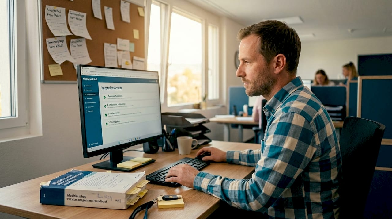 Der Praxismanager überprüft die einzelnen Schritte der Software-Integration.