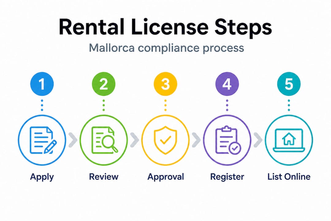 Infographic showing Mallorca rental license process steps