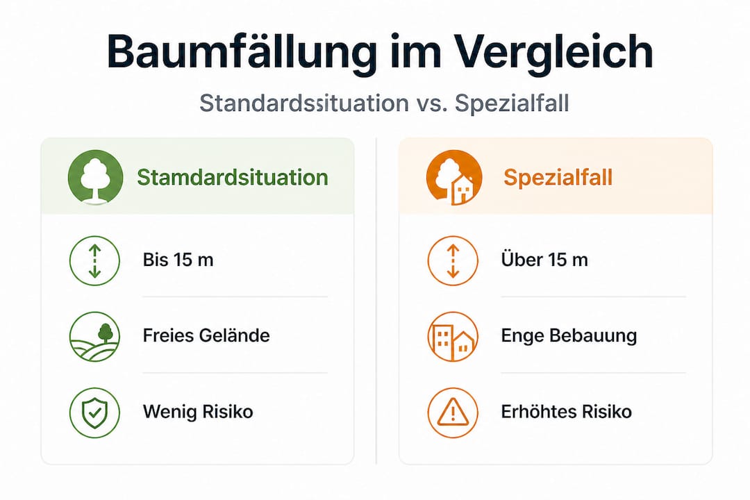Grafische Gegenüberstellung: Reguläre Baumfällung vs. Sonderfälle