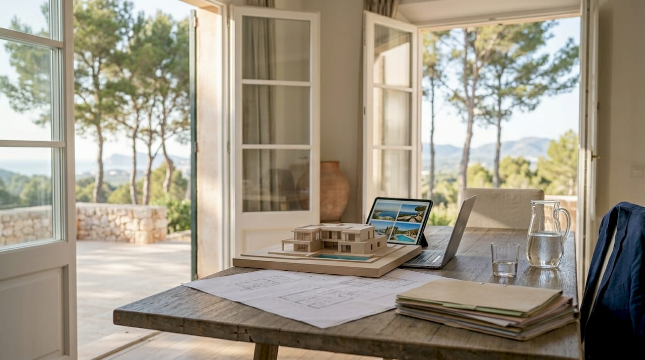 Professional reviewing Mallorca property plans