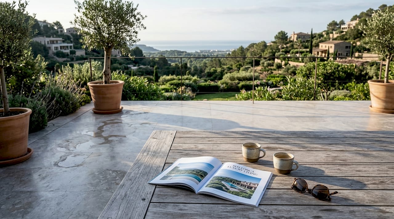 Couple on Mallorca villa terrace morning