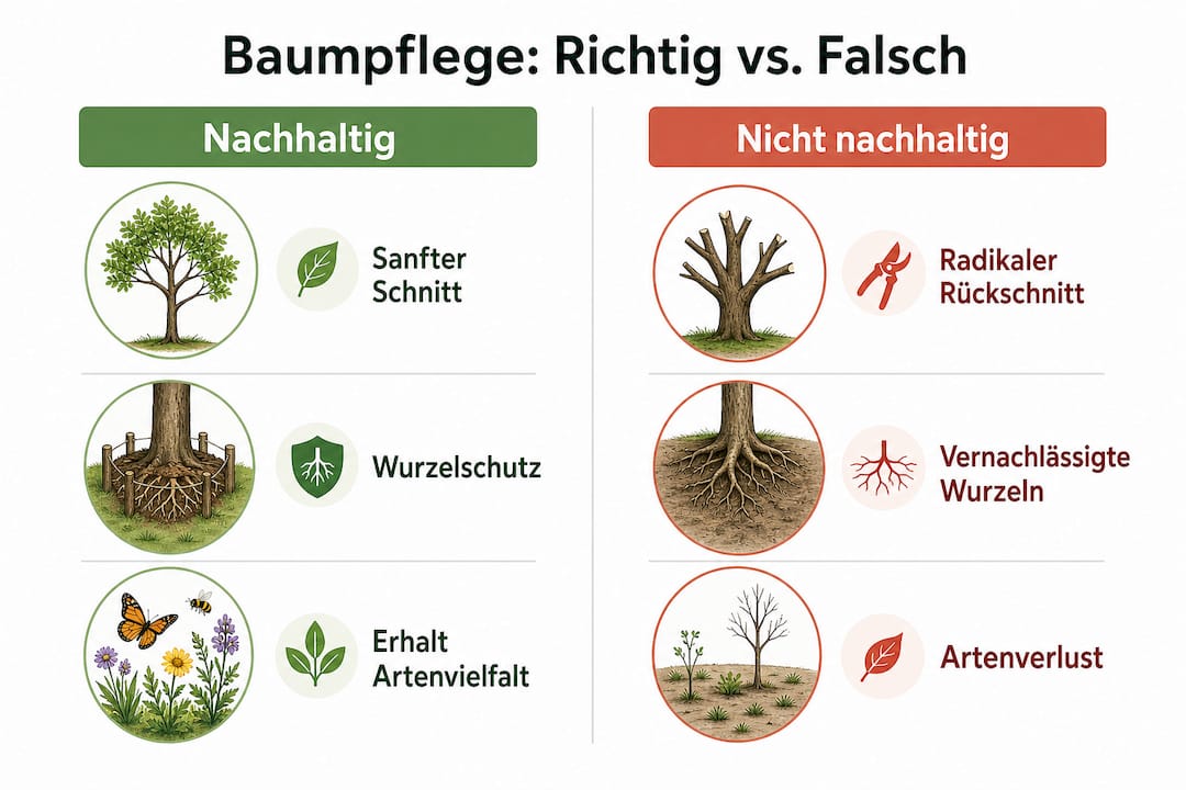 Infografik: Nachhaltige Baumpflege im Vergleich zu konventionellen Methoden