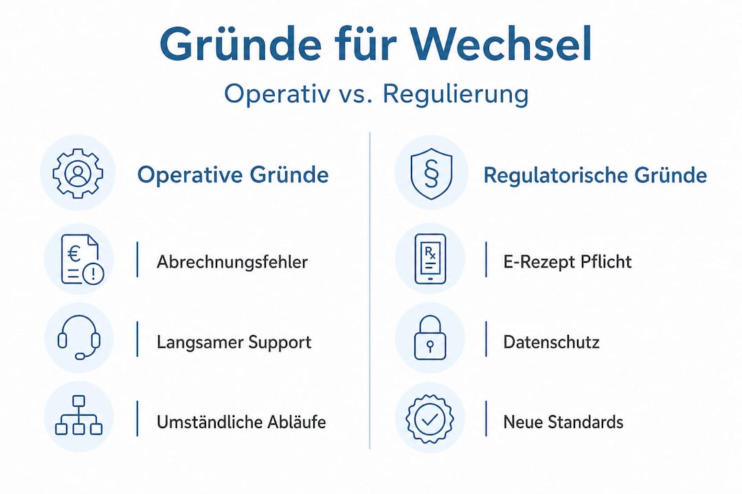 Infografik: Die wichtigsten Beweggründe für einen Wechsel der Praxissoftware im Split-Layout
