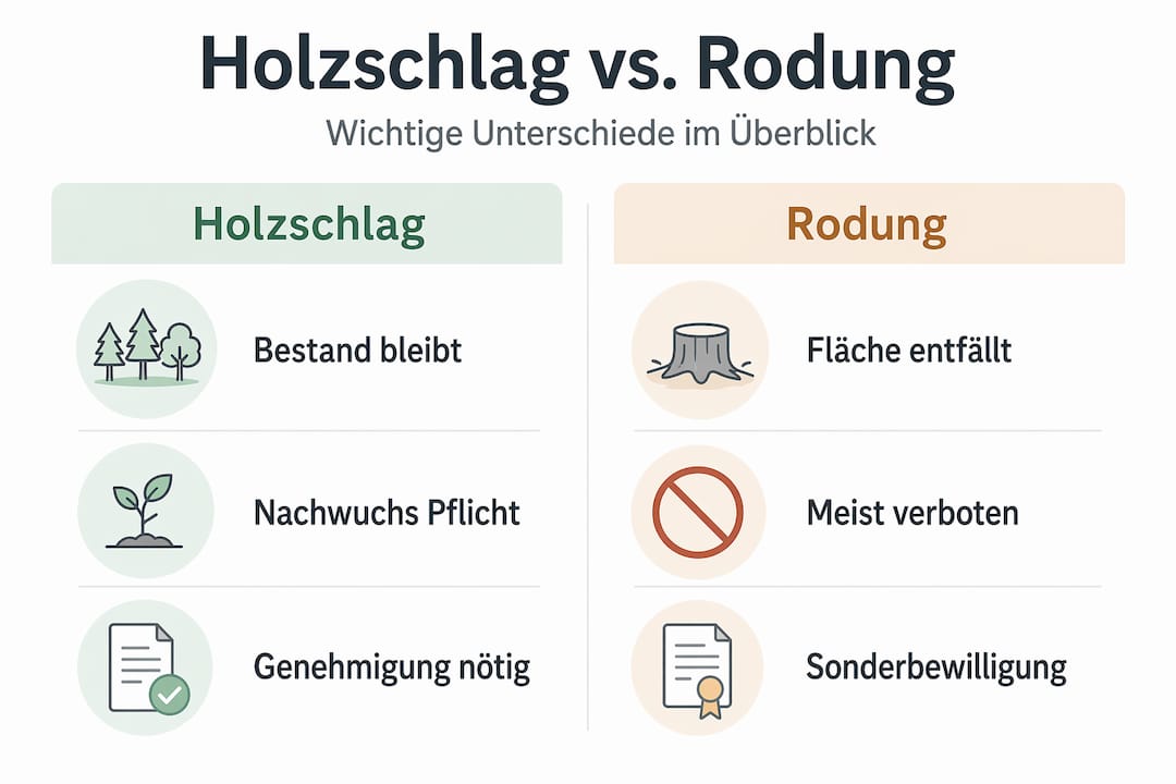 Grafik: Unterschiede zwischen Holzeinschlag und Flächenrodung