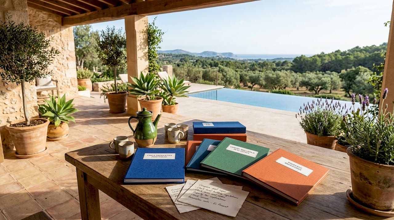 Couple reviewing Mallorca finca documents