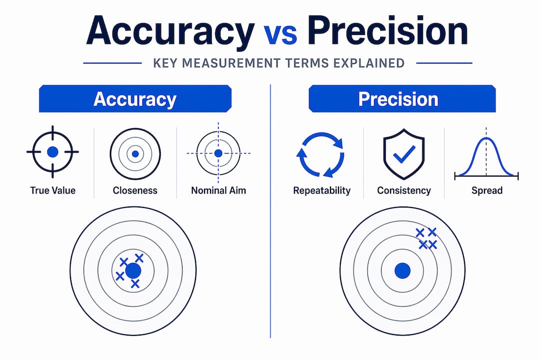 Infographic comparing accuracy and precision definitions