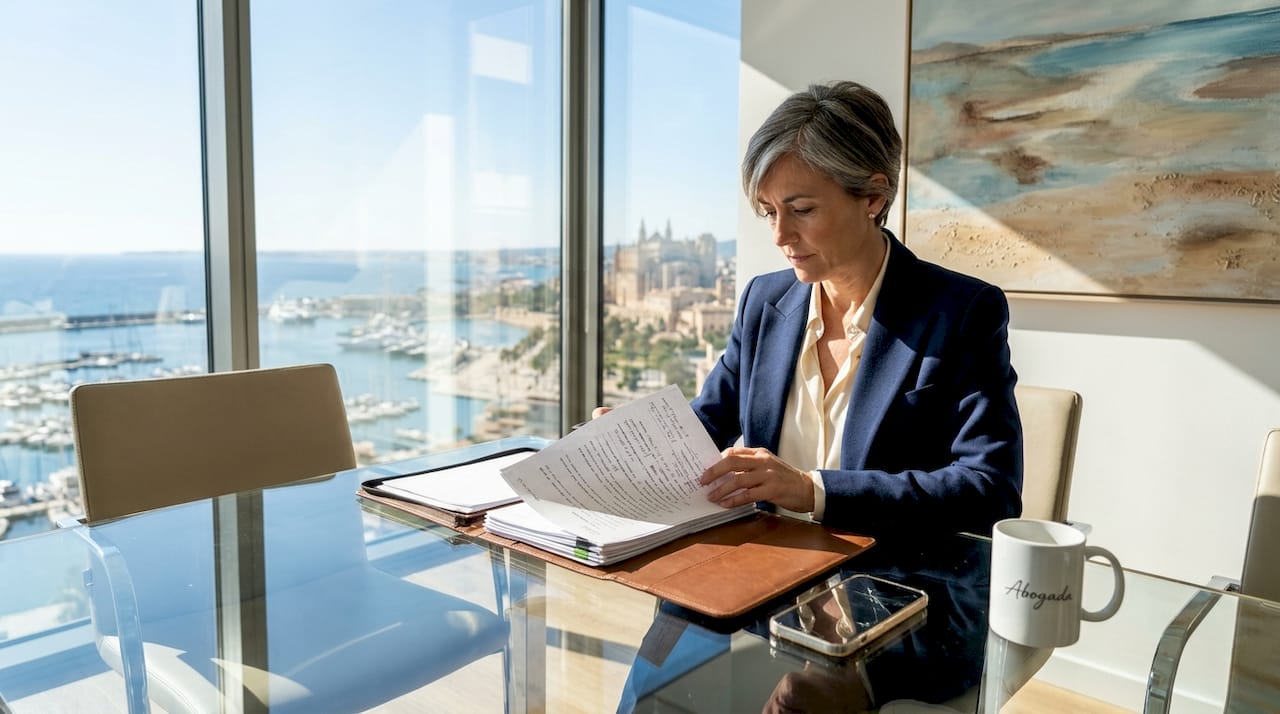 Legal adviser reviews property documents Mallorca