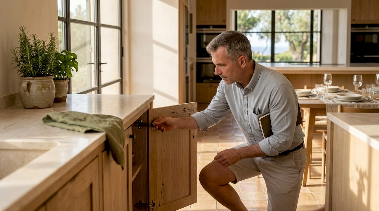 Inspector examines luxury kitchen details