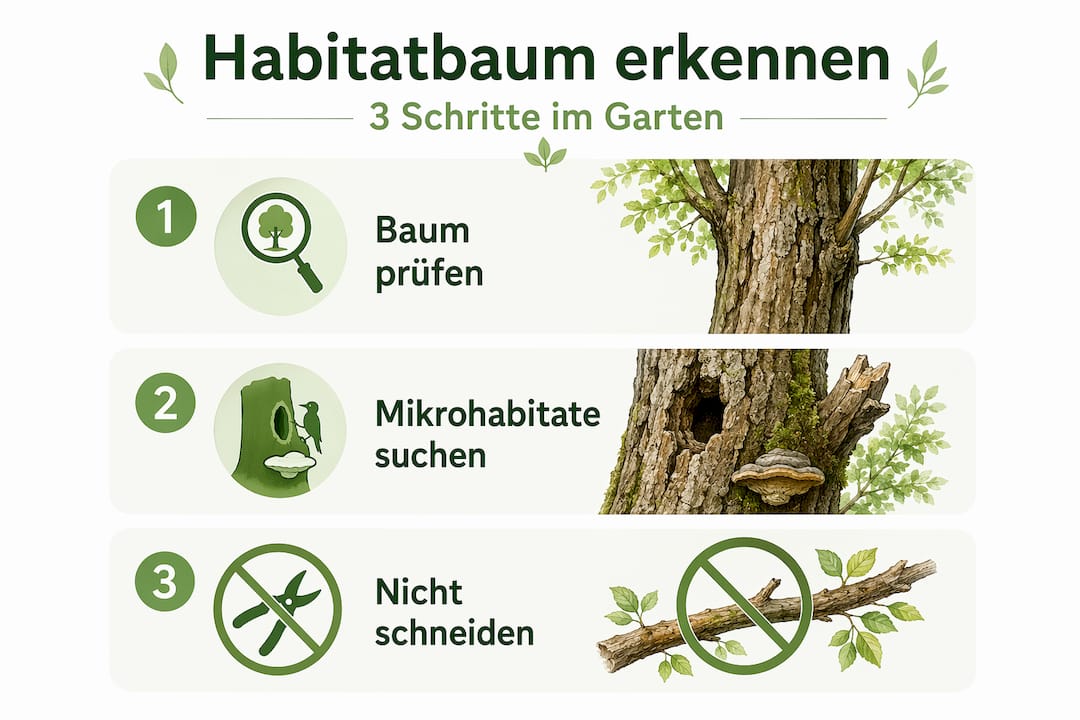 Infografik: So schaffen Sie in drei Schritten einen Lebensraum-Baum im eigenen Garten