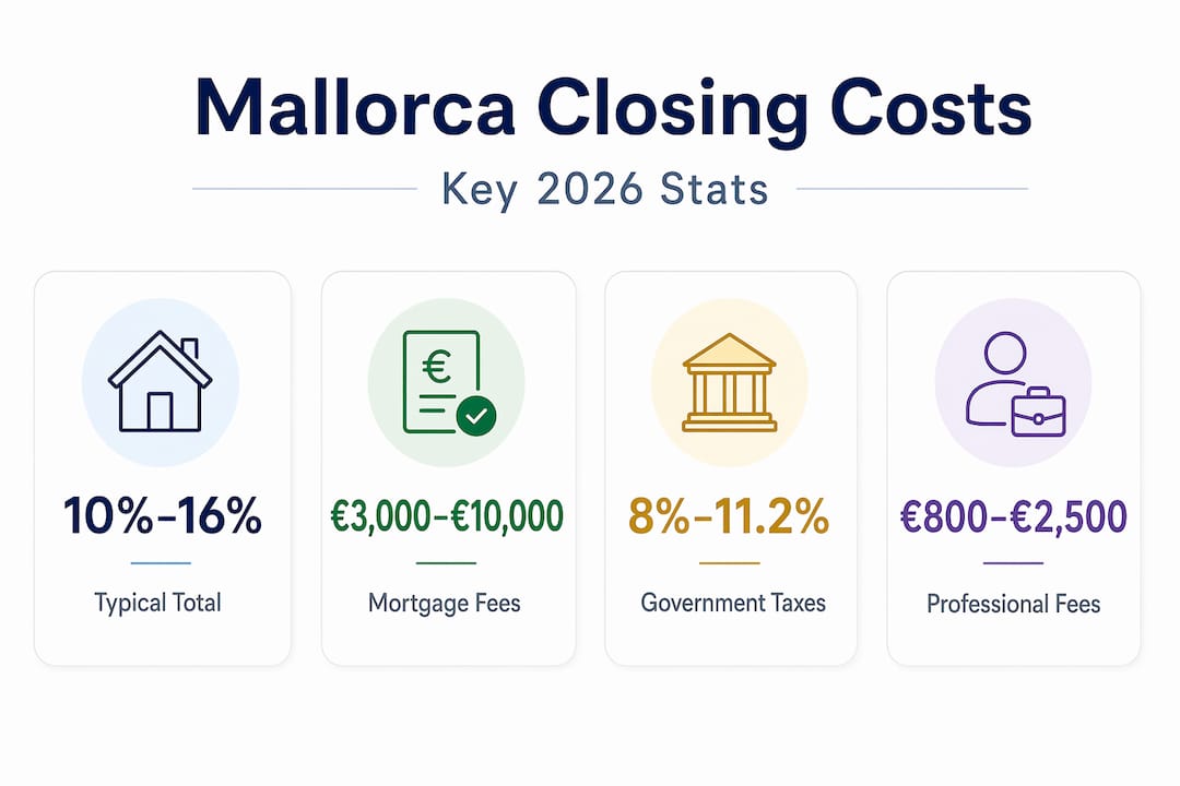 Infographic showing Mallorca closing costs stats 2026
