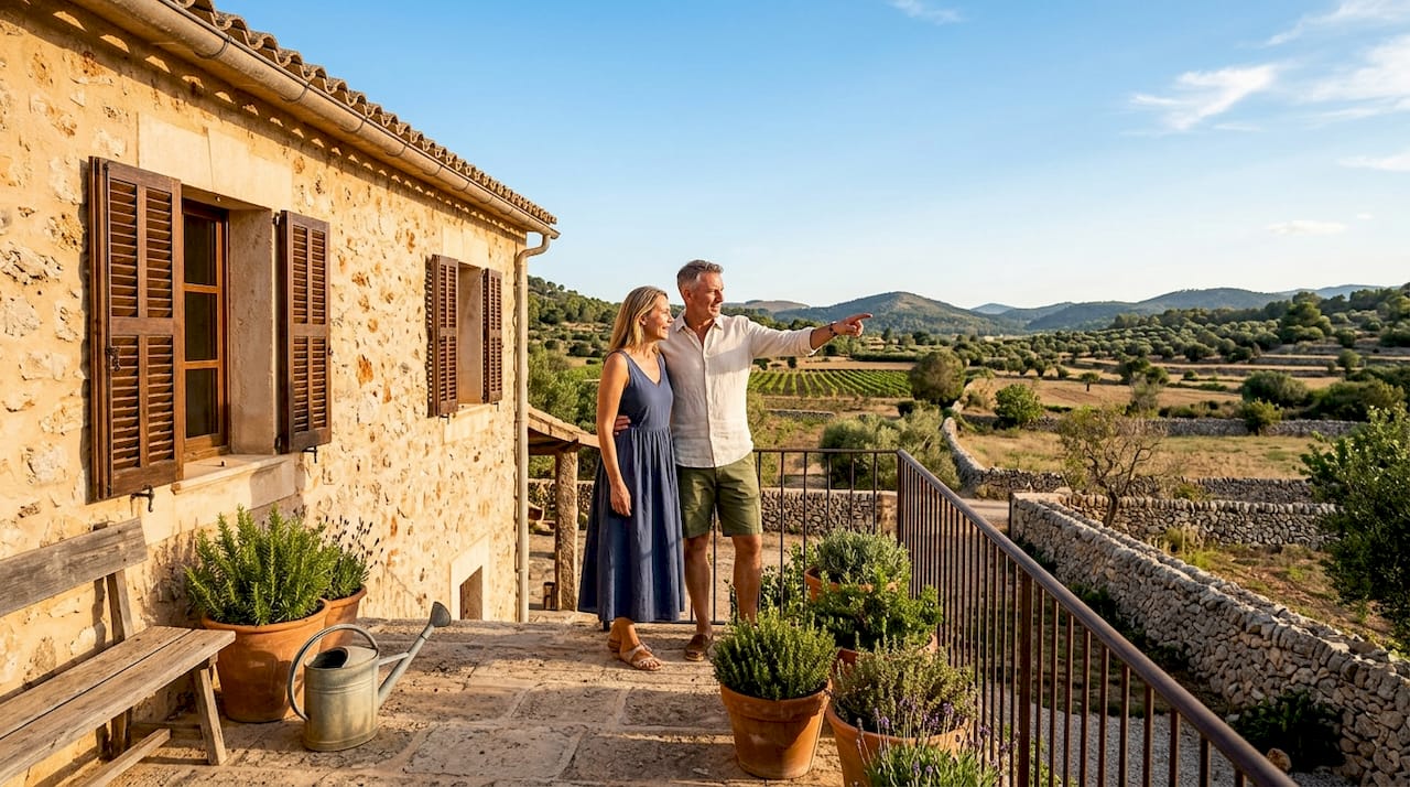 Couple viewing Mallorca finca countryside