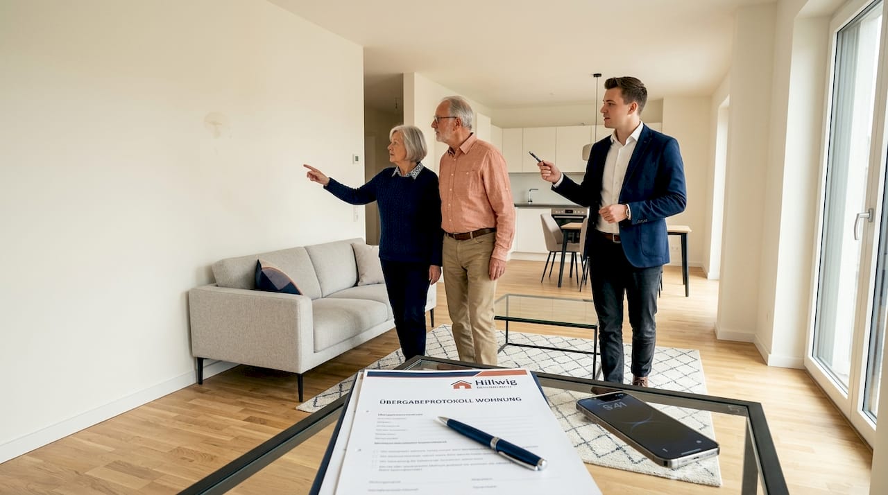 Wohnungsbegehung mit detailliertem Protokoll und sorgfältiger Prüfung