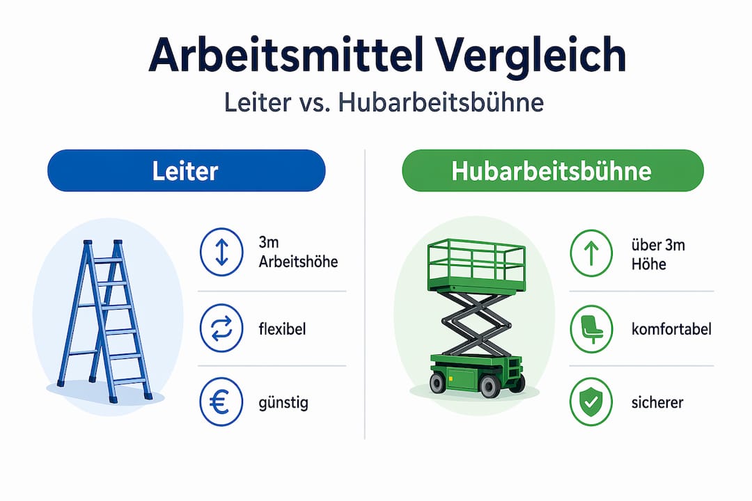 Leiter oder Hubarbeitsbühne? Die wichtigsten Unterschiede auf einen Blick – als Infografik