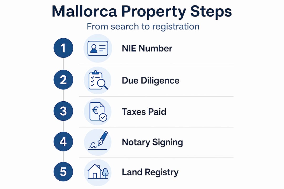 Vertical infographic of Mallorca property buying steps