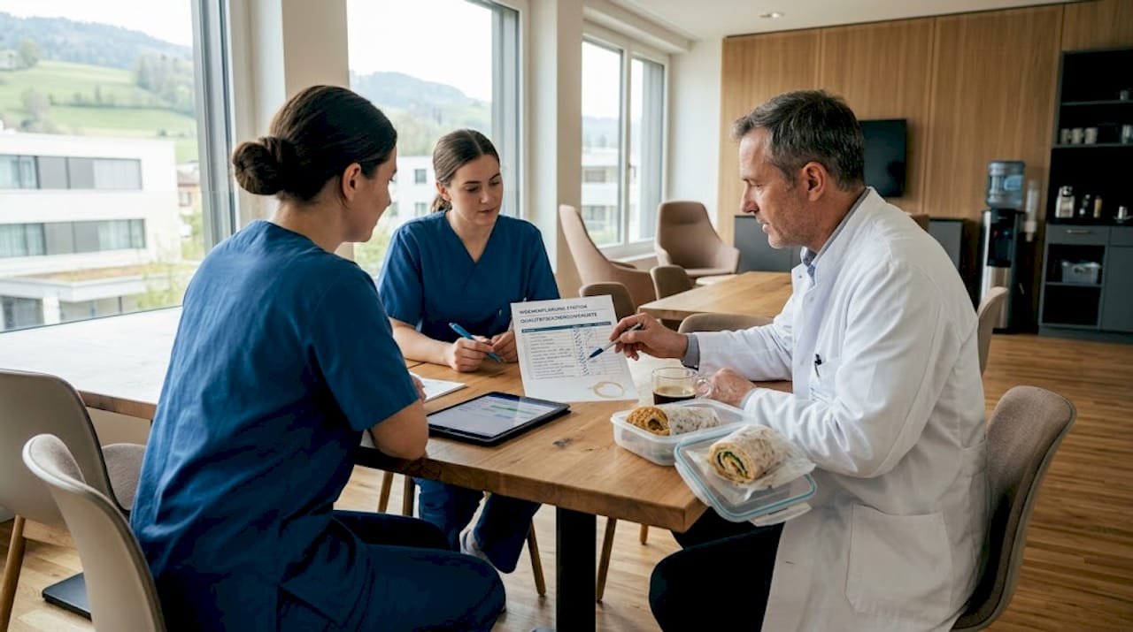 Das Team in der Klinik arbeitet gemeinsam daran, eine Checkliste für Arbeitsabläufe zu erstellen und zu optimieren.