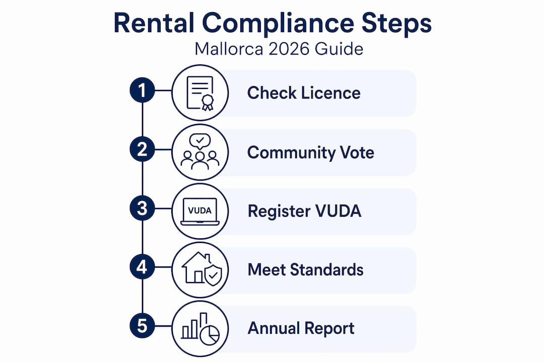 Vertical steps infographic for Mallorca rental compliance