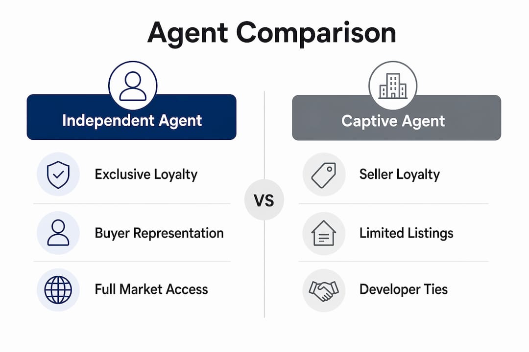 Infographic comparing independent and captive real estate agents