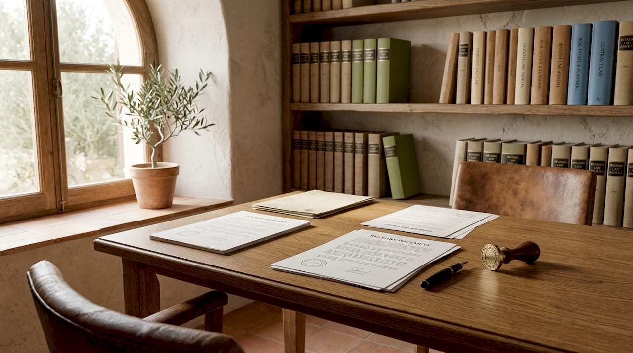 Spanish notary office interior with legal documents