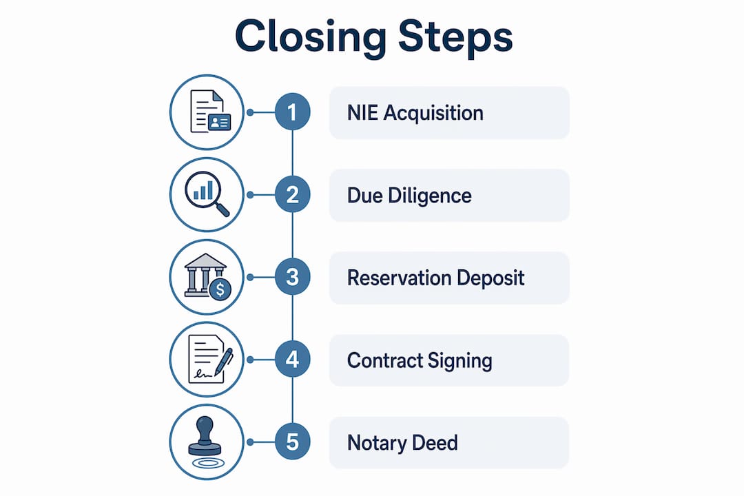 Infographic showing five key Mallorca property closing steps