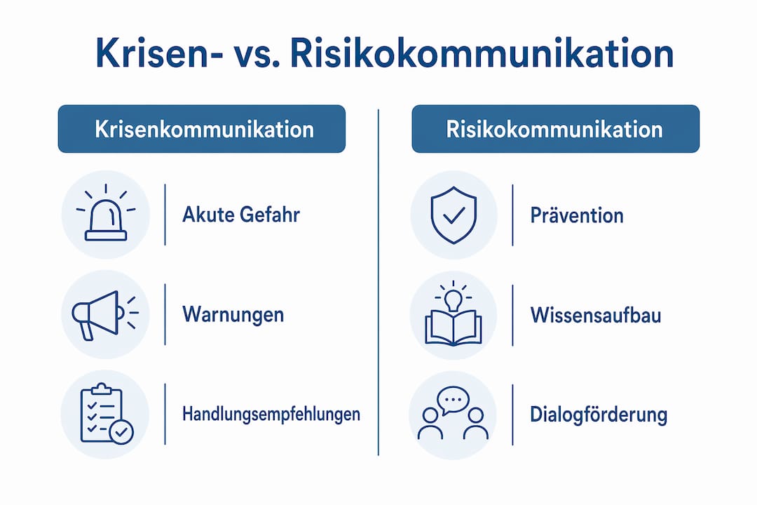 Grafische Übersicht: Krisenkommunikation vs. Risikokommunikation im direkten Vergleich