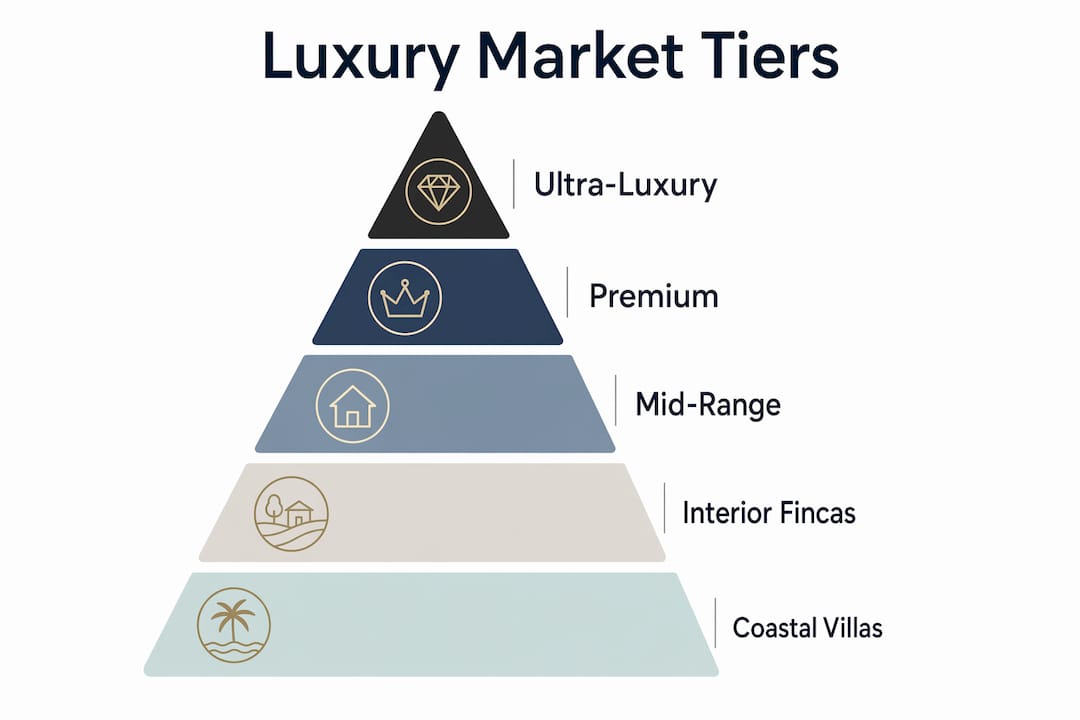 Infographic showing Mallorca luxury property market tiers