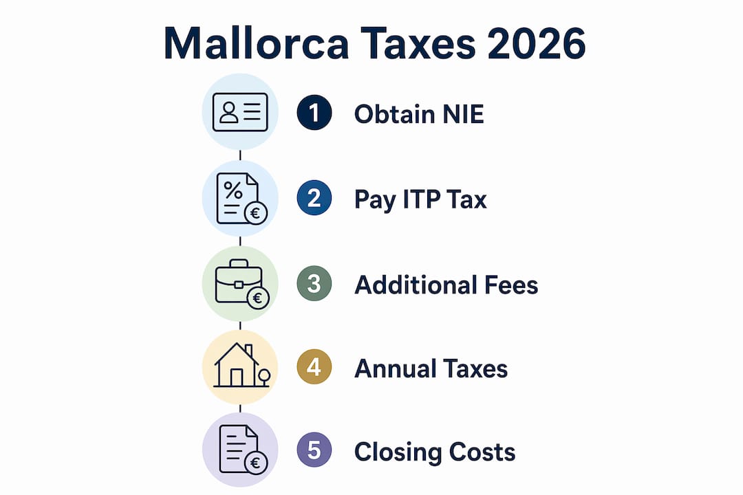 Infographic outlining Mallorca property taxes and fees steps