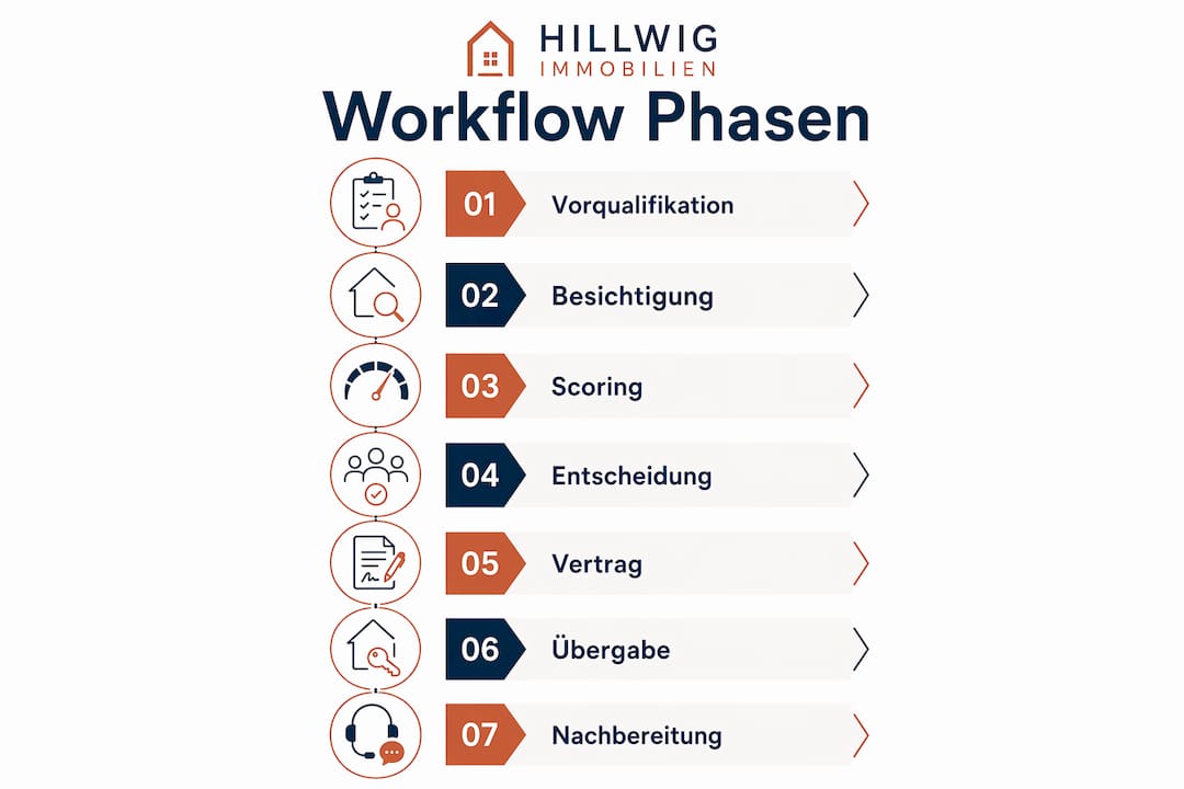 Übersichtsgrafik: Die wichtigsten Schritte im Auswahlprozess von Mietinteressenten