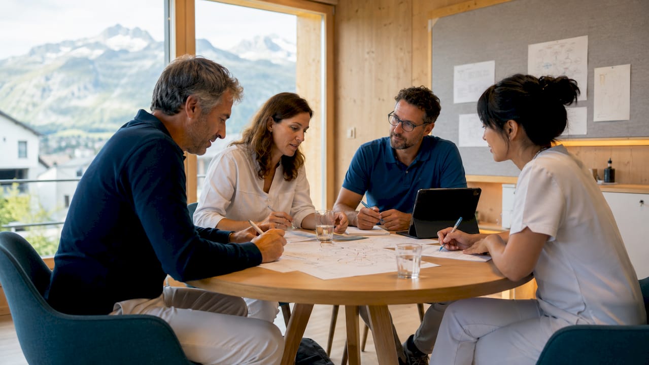 Das Ärzteteam tauscht sich in einer Besprechung zum Qualitätsmanagement aus.