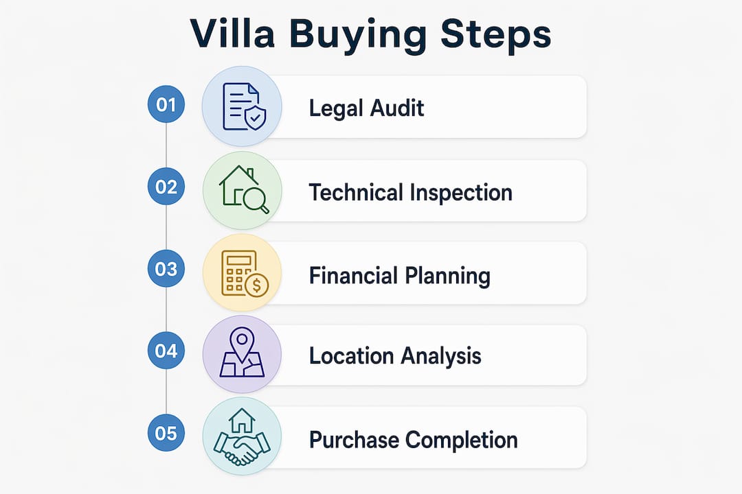 Infographic showing the steps of buying a Mallorca villa