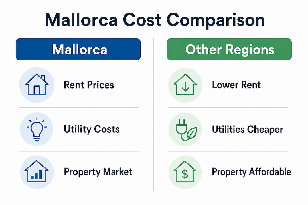 Infographic comparing retirement costs in Mallorca versus other Spanish regions