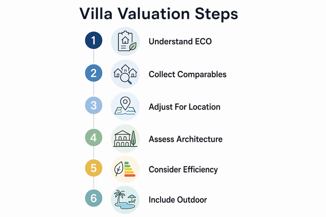 Infographic showing steps to assess Mallorca villa value