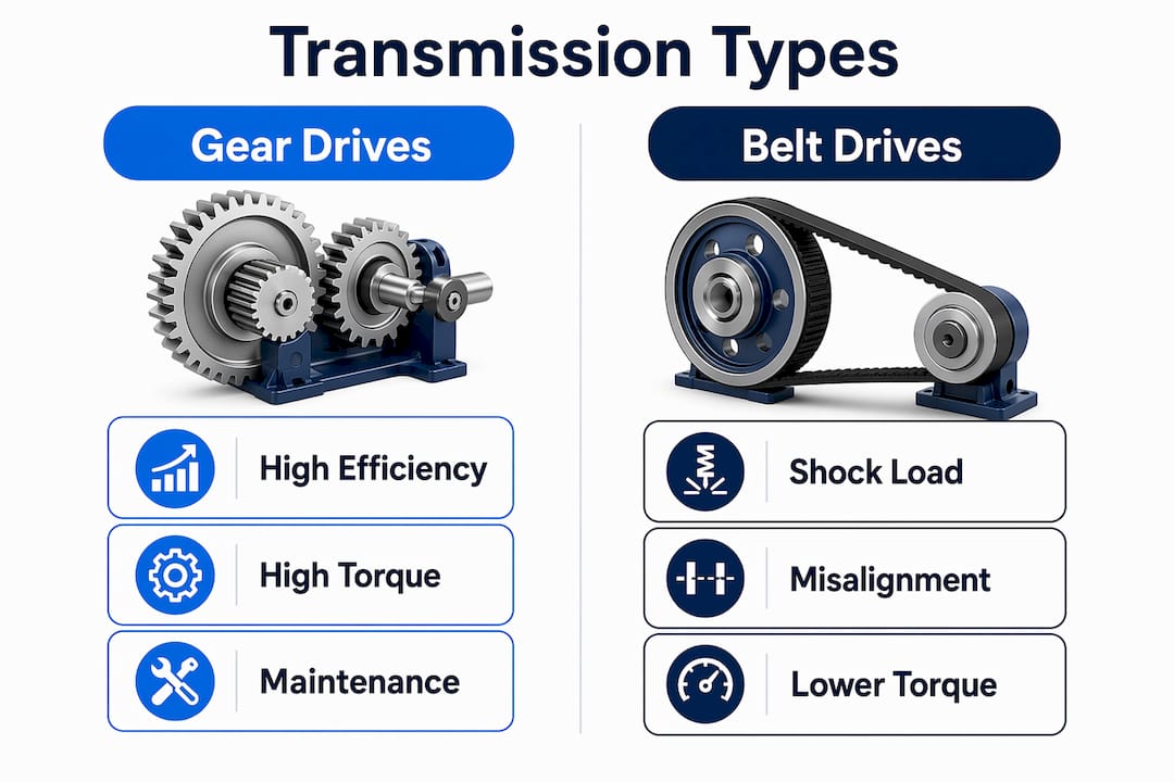 Infographic comparing gear and belt drives