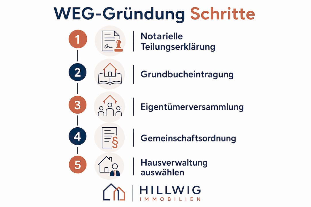 Grafik: Schritt-für-Schritt-Anleitung zur Gründung einer Wohnungseigentümergemeinschaft