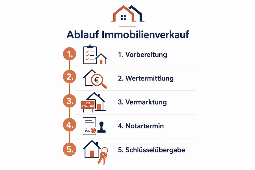 Grafische Übersicht: So läuft der Immobilienverkauf in fünf einfachen Schritten ab