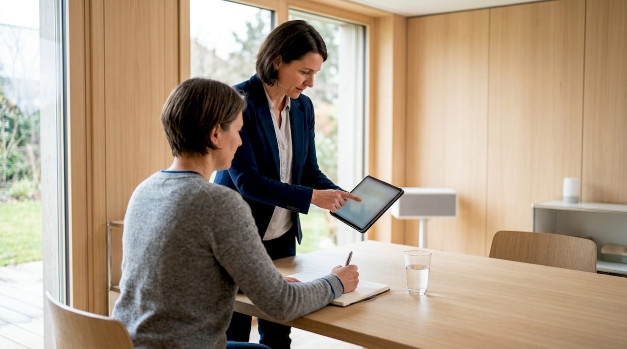 Im Teammeeting tauschen sich die Therapeutinnen und Therapeuten über den Umgang mit digitalen Patientendaten aus.