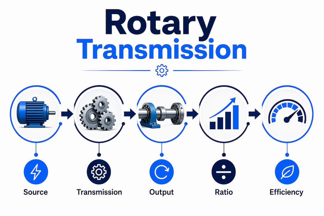 Infographic illustrating rotary power transmission steps