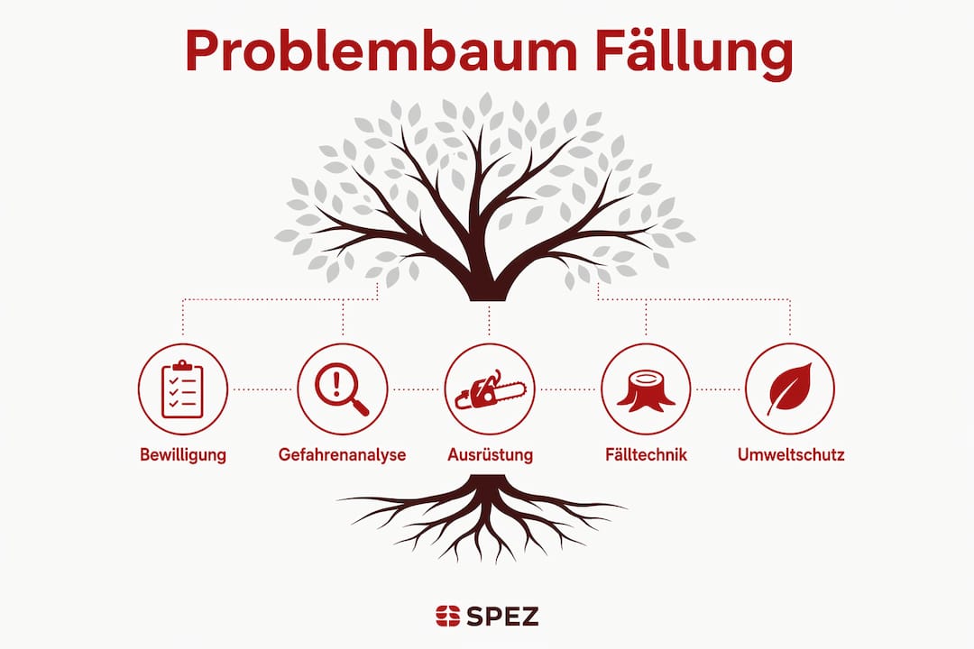 Schritt-für-Schritt-Infografik: So läuft eine professionelle Baumfällung ab