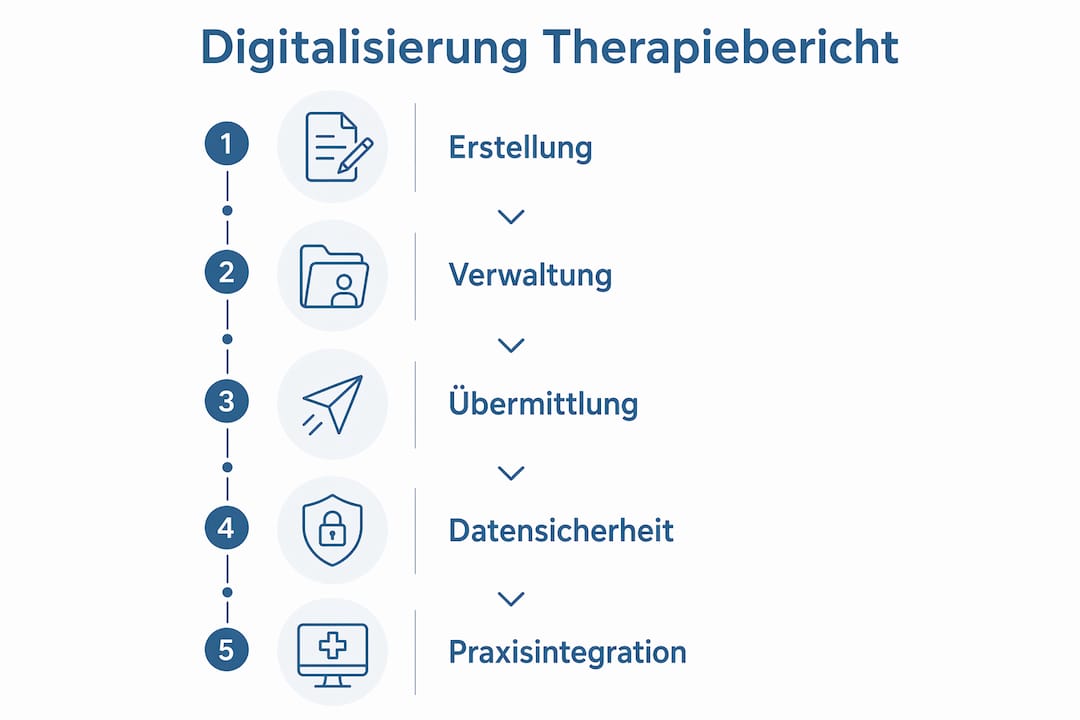 Grafische Übersicht: Der digitale Weg zum Therapiebericht