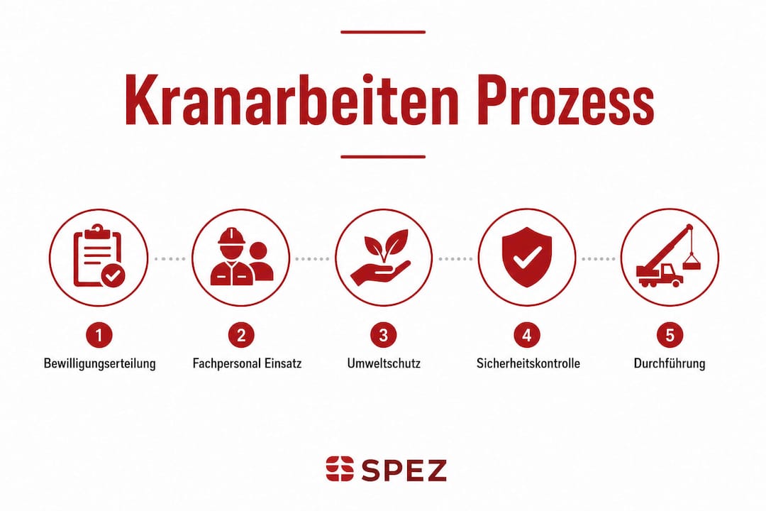 Ablauf einer Kranarbeit – anschaulich dargestellt in einer Infografik mit allen wichtigen Schritten