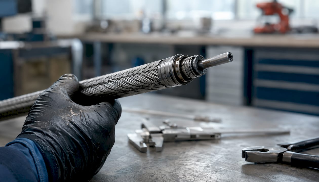 Flexible shaft being held showing winding and layers