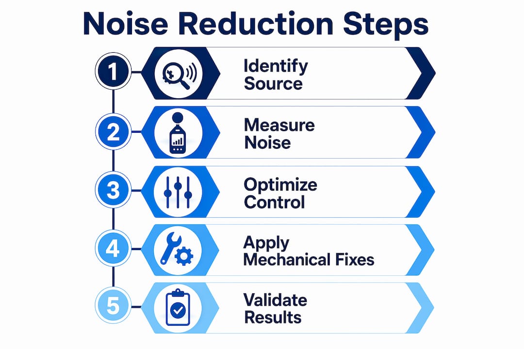 Infographic showing steps for noise reduction in drive systems