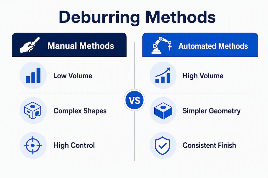Infographic comparing manual and automated deburring methods