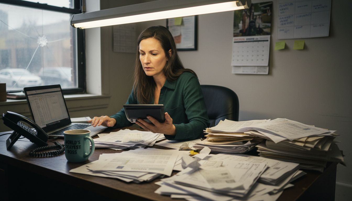 Property manager organizing expense paperwork Property manager organizing expense paperwork