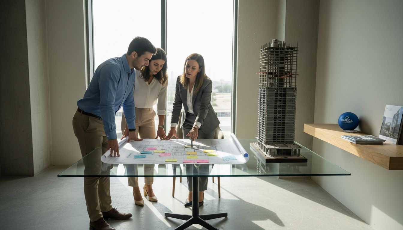 Investors with agent discussing Dubai off-plan