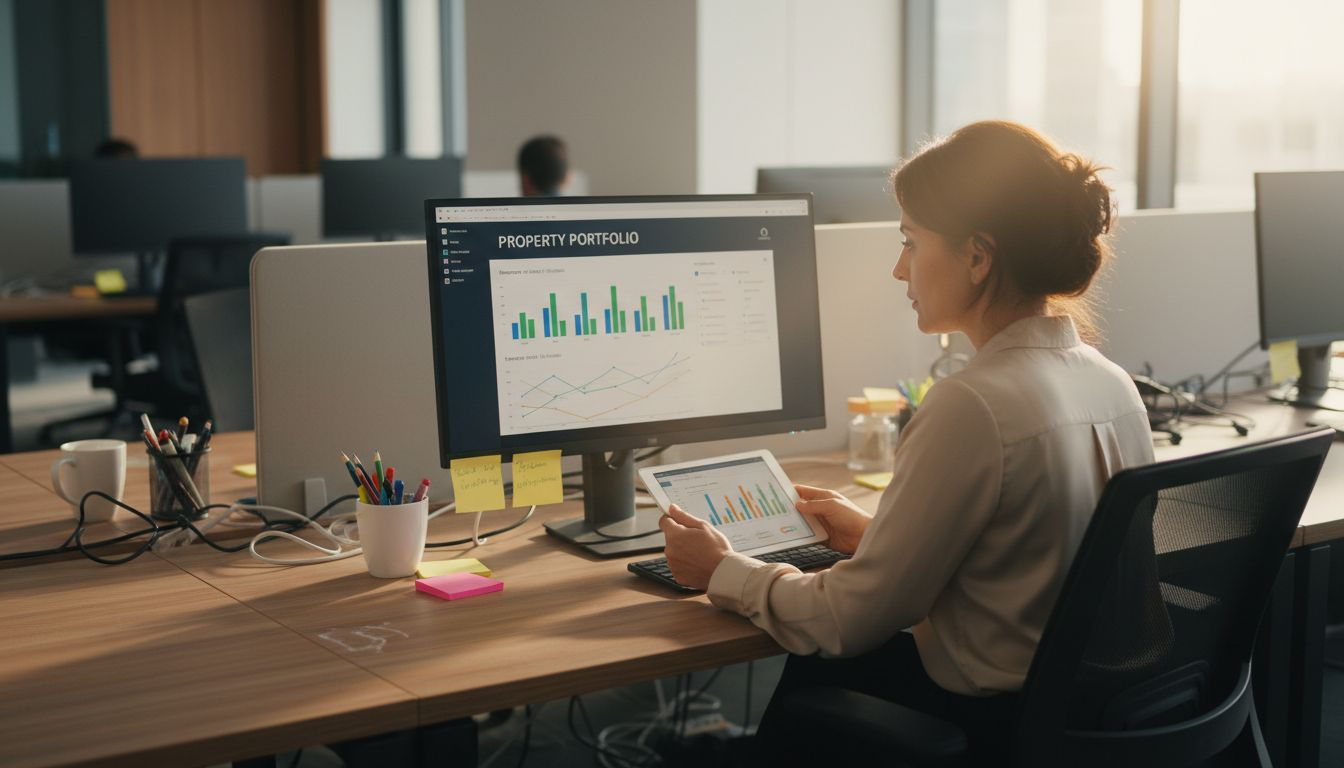 Manager using tech dashboard in Dubai office