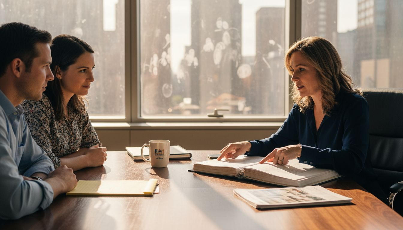 Broker meeting with clients in conference room